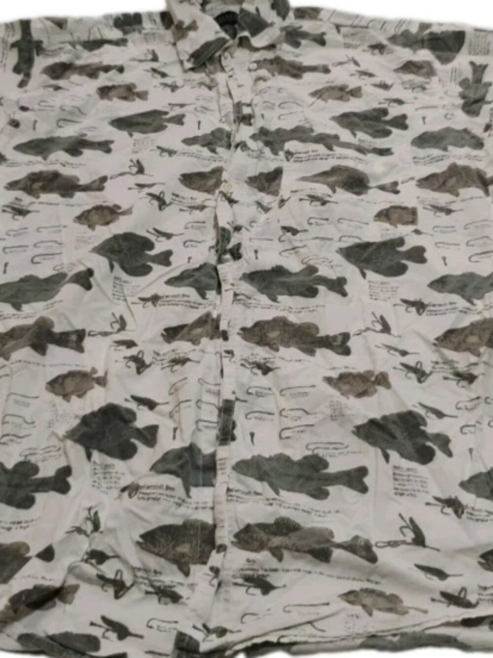 Britches Great Outdoors White Fishing Print Large Button Down Shirt,100% Cotton